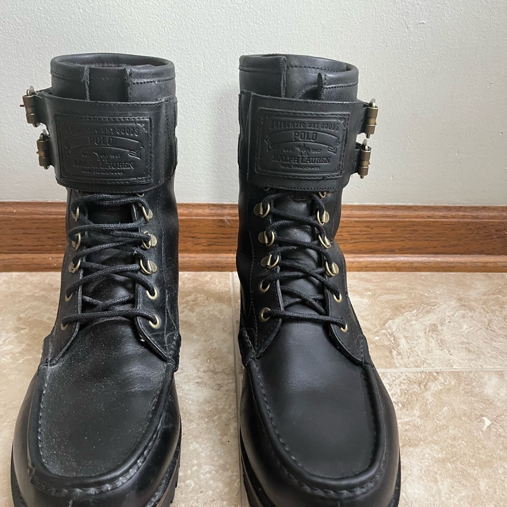 Polo by Ralph Lauren Wolcott Black oiled leather men’s biker style boots